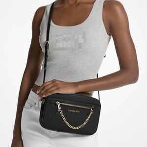 Michael Kors Black Crossbody with Gold Chain Accent